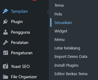menu tampilan wordpress