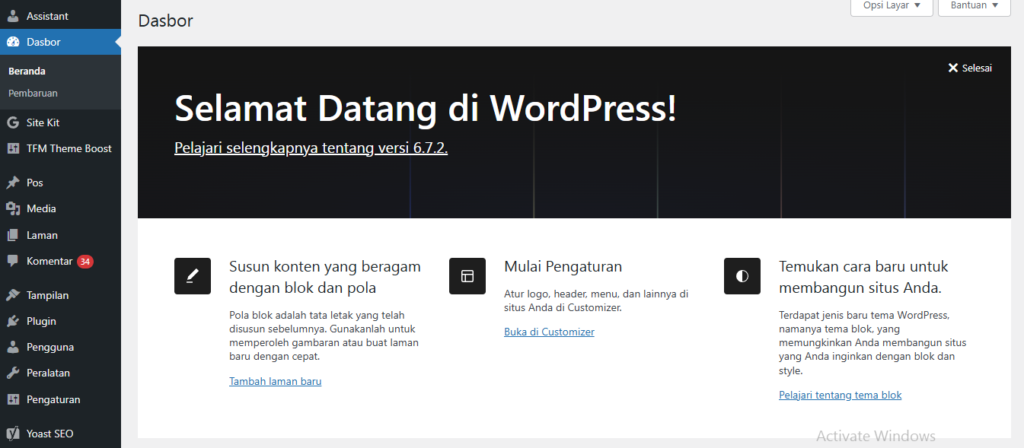 Dashboard wordpress
