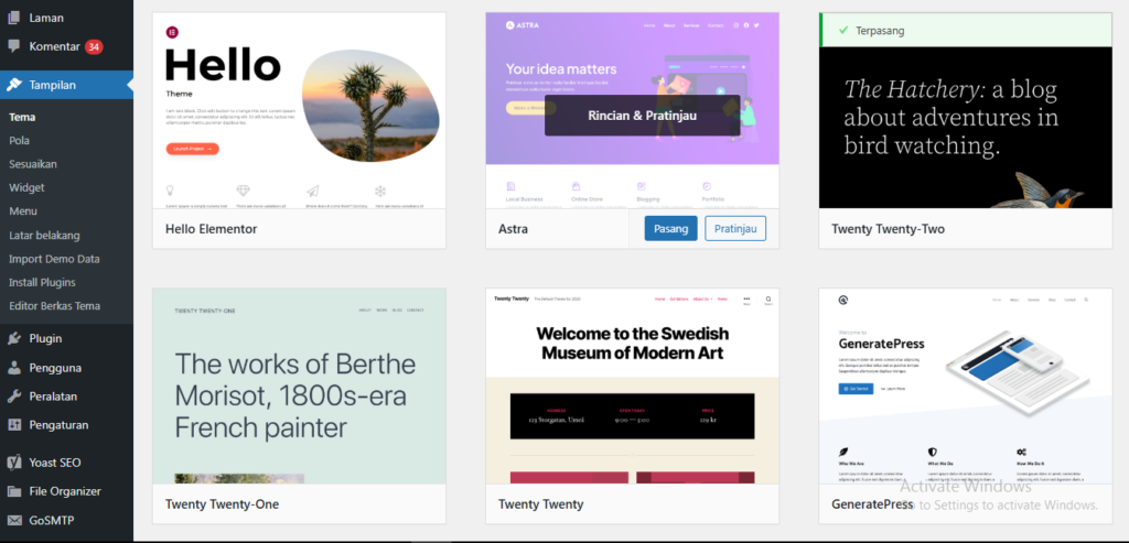 Menu tema wordpress