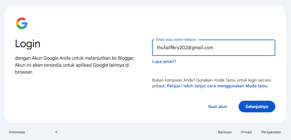 cara membuat blog - 2. login akun google