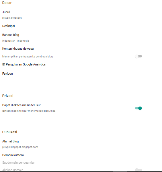 cara membuat blog - Pengaturan dasar blog